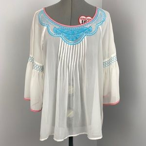 Nine West Vintage America Sheer White Boho Top M